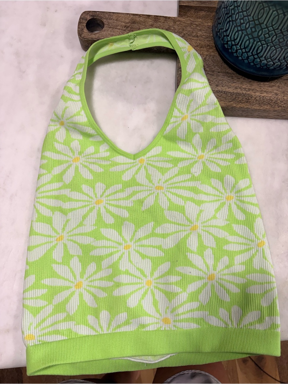 Forever 21 Lime Green Daisy Halter Knit Top